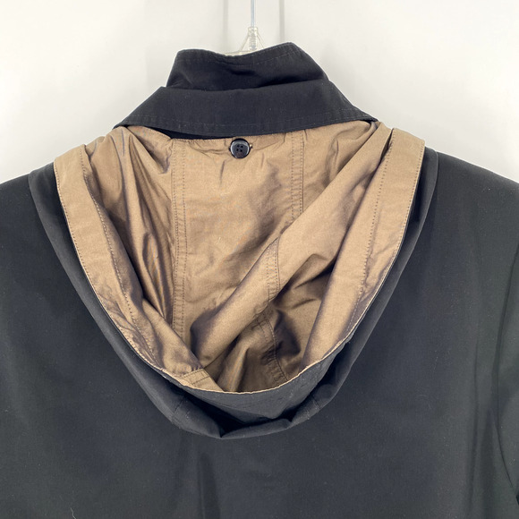 Fleet Street Rain Jacket Coat Mid Length Womens Sz L Wind Resistant Black Tan - Picture 6 of 14